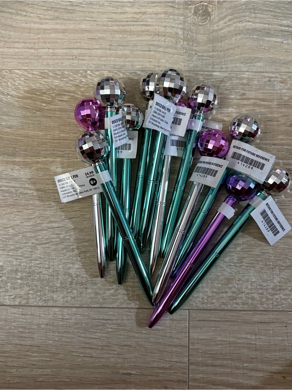 Scholastic Metallic Disco Ball Pens - Teal & Purple & Silver